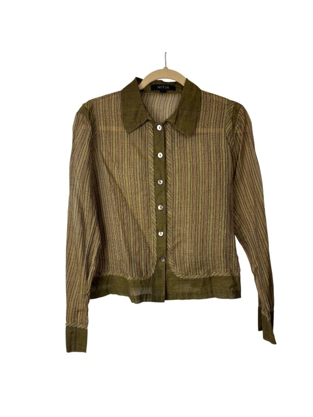 ✨3/$30 Nitya EU 42 S Gauzy Striped Button-Down Shirt Long Sleeve Blouse Lagenloo